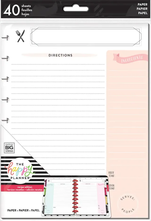 Happy Planner Classic Recipe Meal Prep recharge fiches recettes