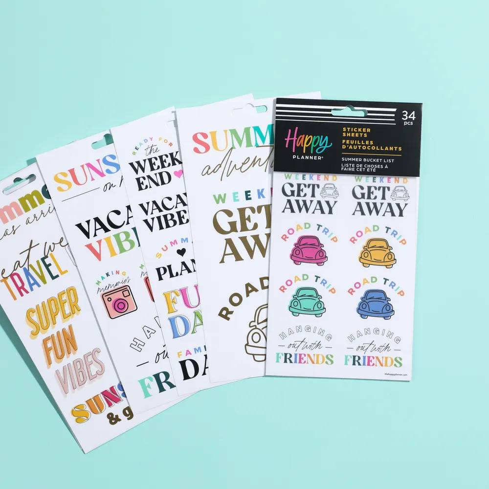 Happy Planner Summer Bucket List stickers été 5 feuilles
