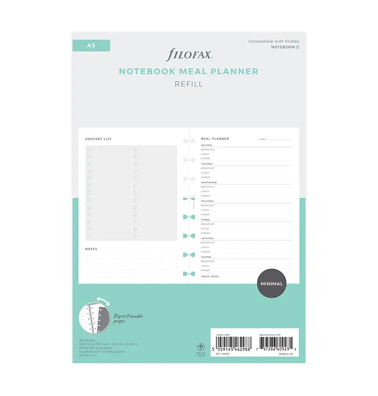 Filofax Classic Meal Planner recharge A5 menus