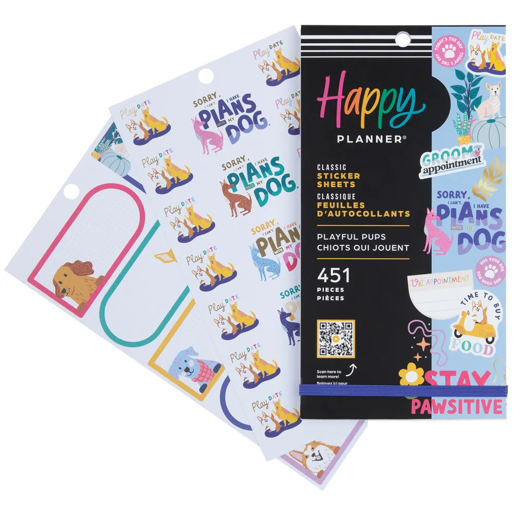 Happy Planner Playful Pups stickers agenda 451 pcs doré chiens