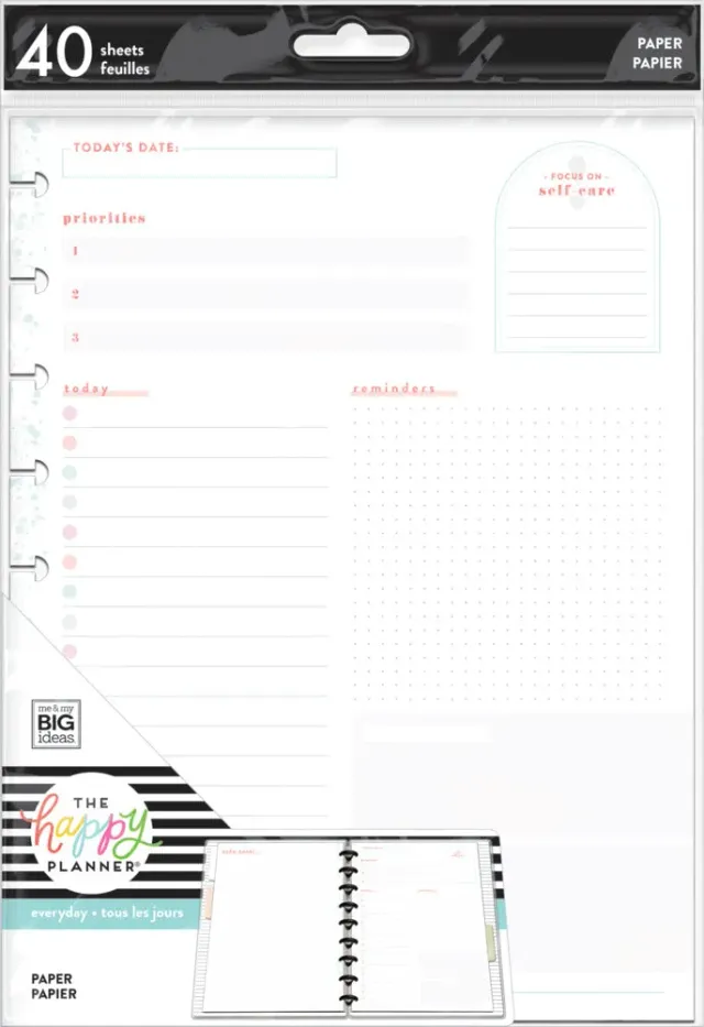 Happy Planner Classic Daily Priorities recharge papier 40 feuilles