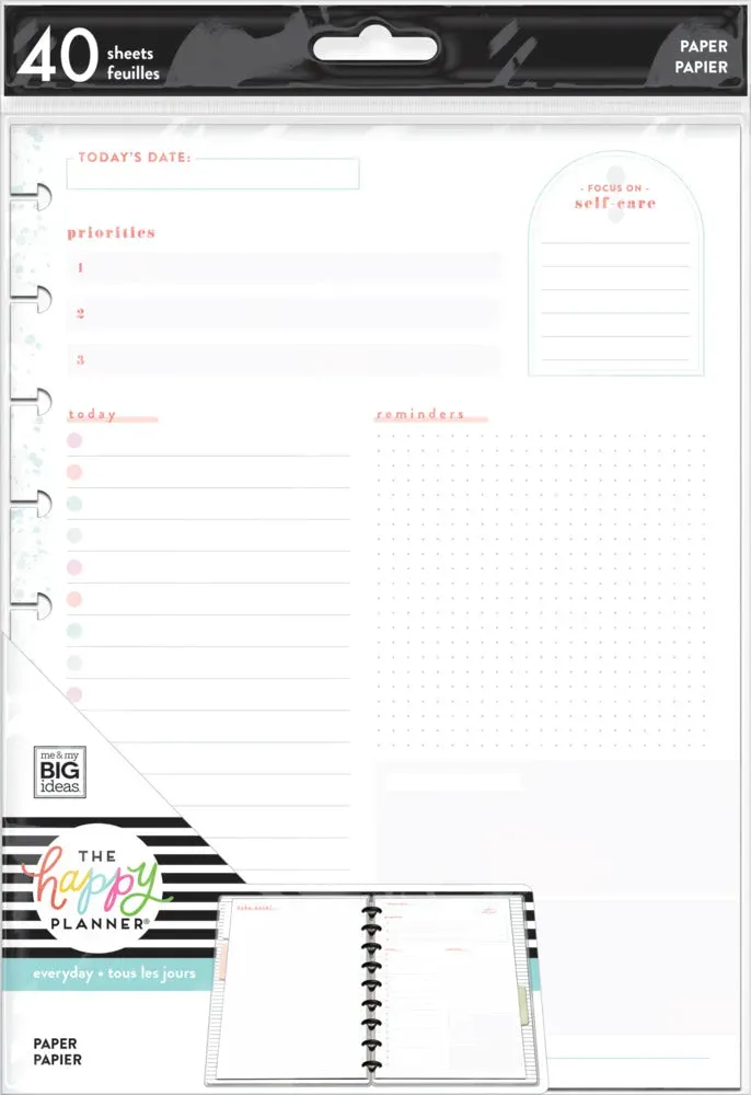 Happy Planner Classic Daily Priorities recharge papier 40 feuilles