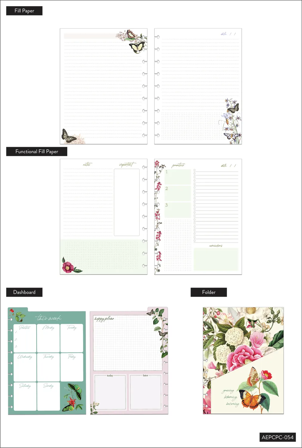 Happy Planner Butterflies Blooms kit compagnon Classic papillons
