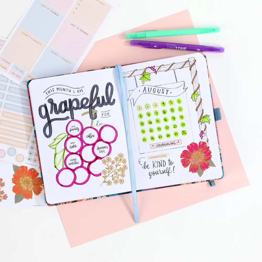 Happy Planner Retro Blooms journal pointillé 80 feuilles 160g