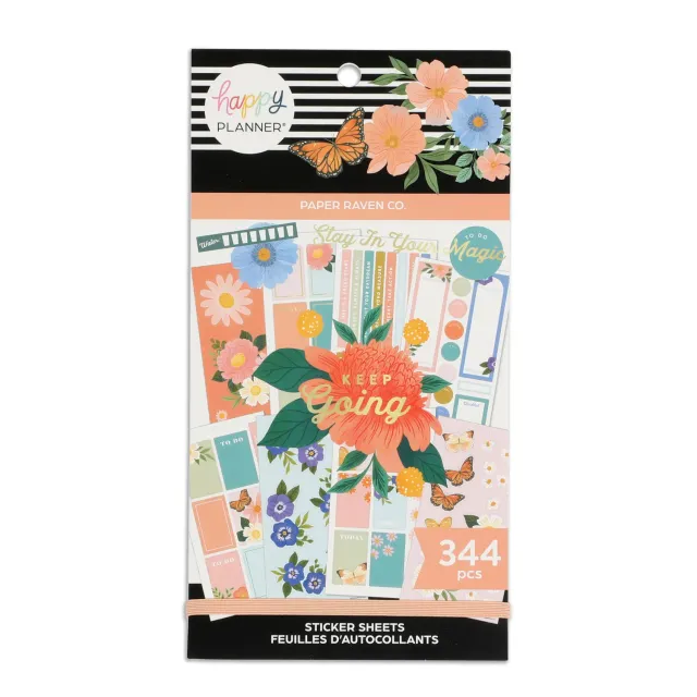 Happy Planner Paper Raven Co stickers Classic 344 floral doré