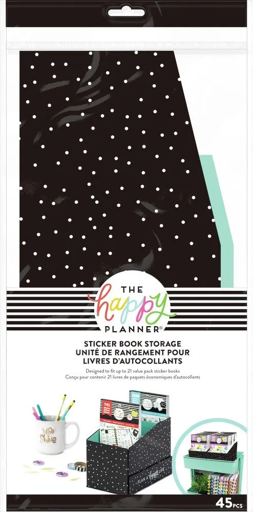 Happy Planner boite rangement stickers pois noir 21 livres