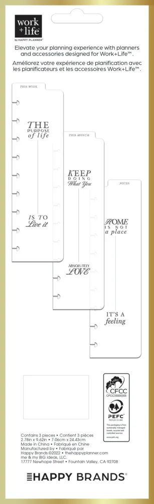 Happy Planner Work Life marque-pages Classic crantés lot 3