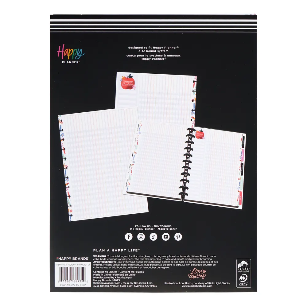 Happy Planner Classroom Brights papier checklist Big 40 feuilles