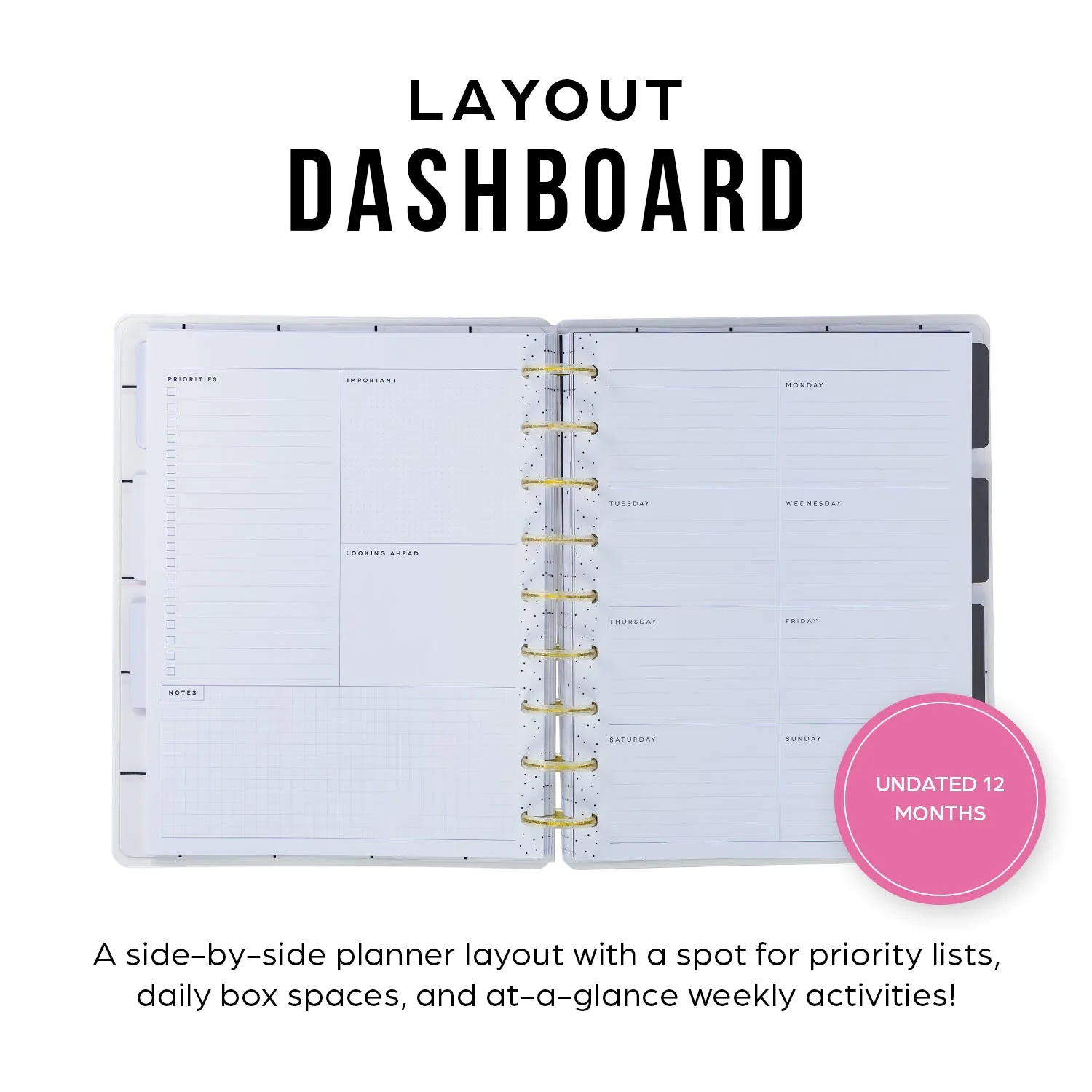 Happy Planner Sweet Simple agenda non daté Classic dashboard 12 mois