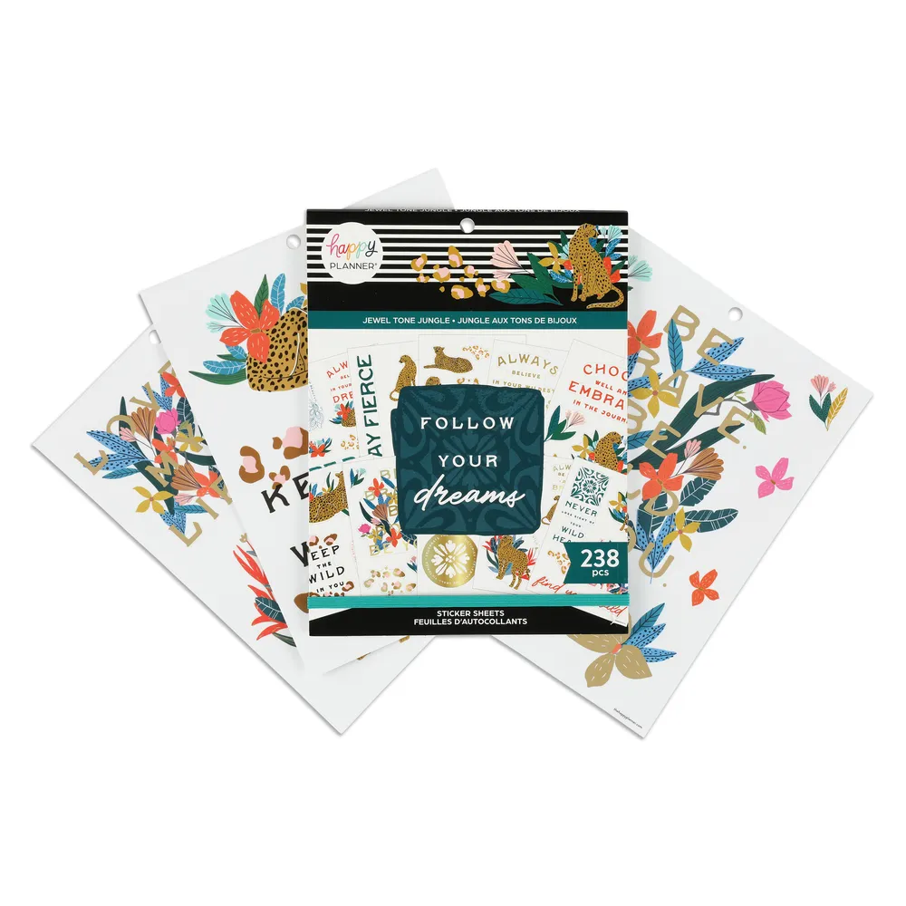 Happy Planner Jewel Tone Jungle stickers grand pack 238 jungle doré