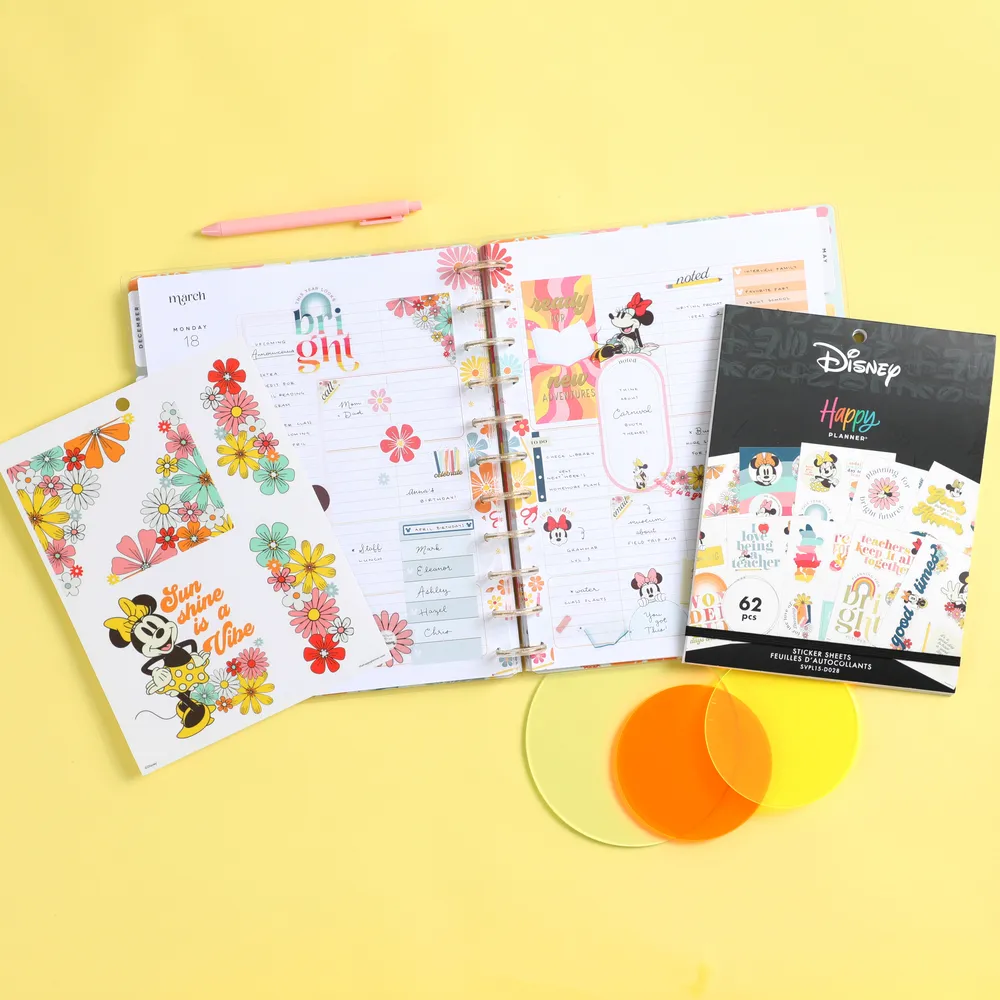 Happy Planner Disney Minnie Teacher stickers grand 15 feuilles 62 pièces