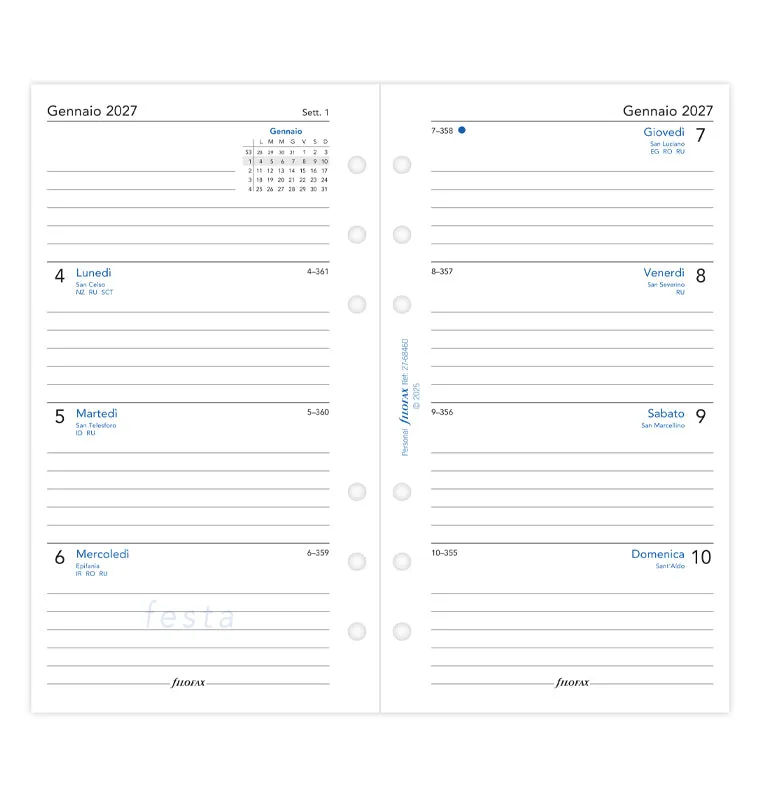 Filofax Classic recharge agenda Personal 2027 semaine italien