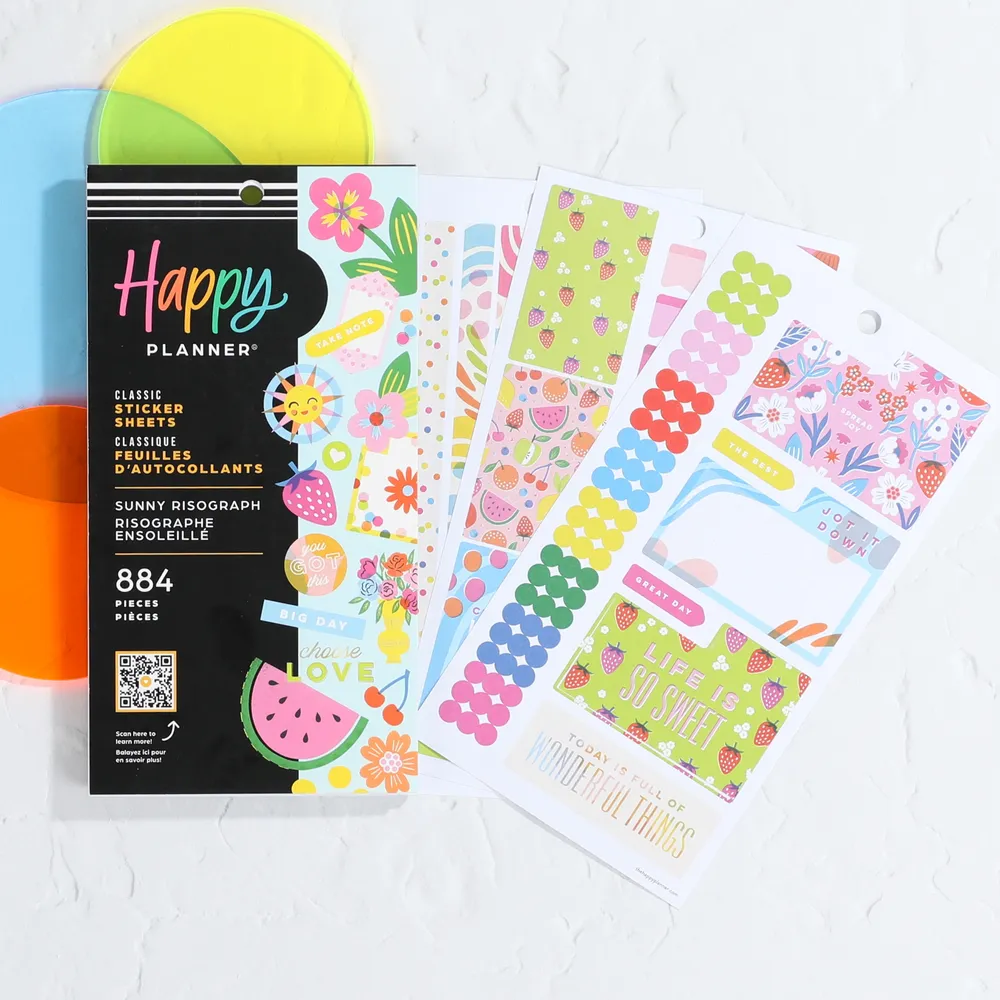 Happy Planner Sunny Risograph stickers 884 pièces 30 feuilles