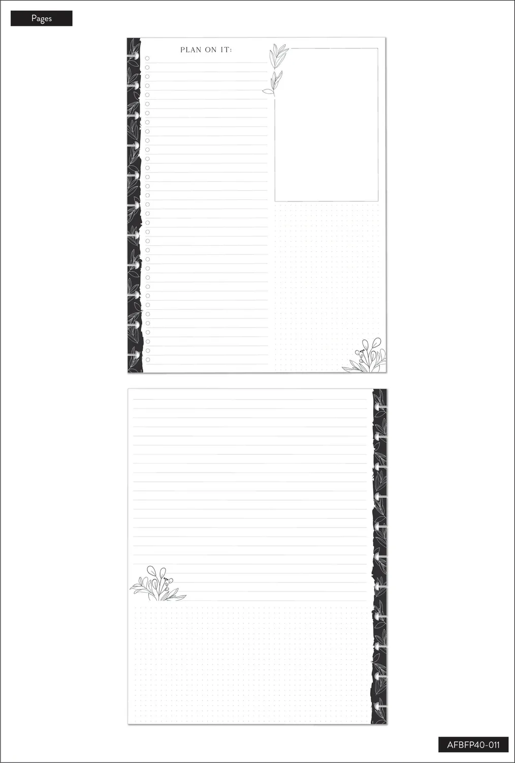 Happy Planner Black White Florals recharge papier Big 40 feuilles