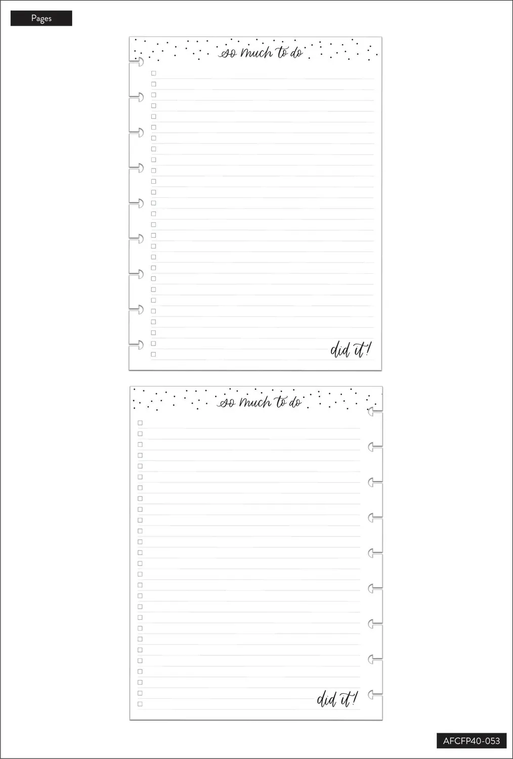 Happy Planner Checklist Classic recharge papier ligné 40 feuilles