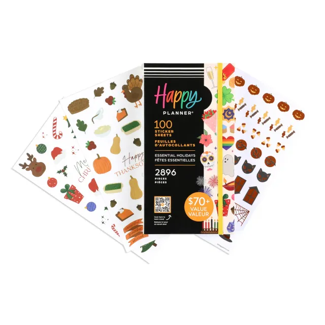 Happy Planner Essential Holidays stickers méga 100 planches
