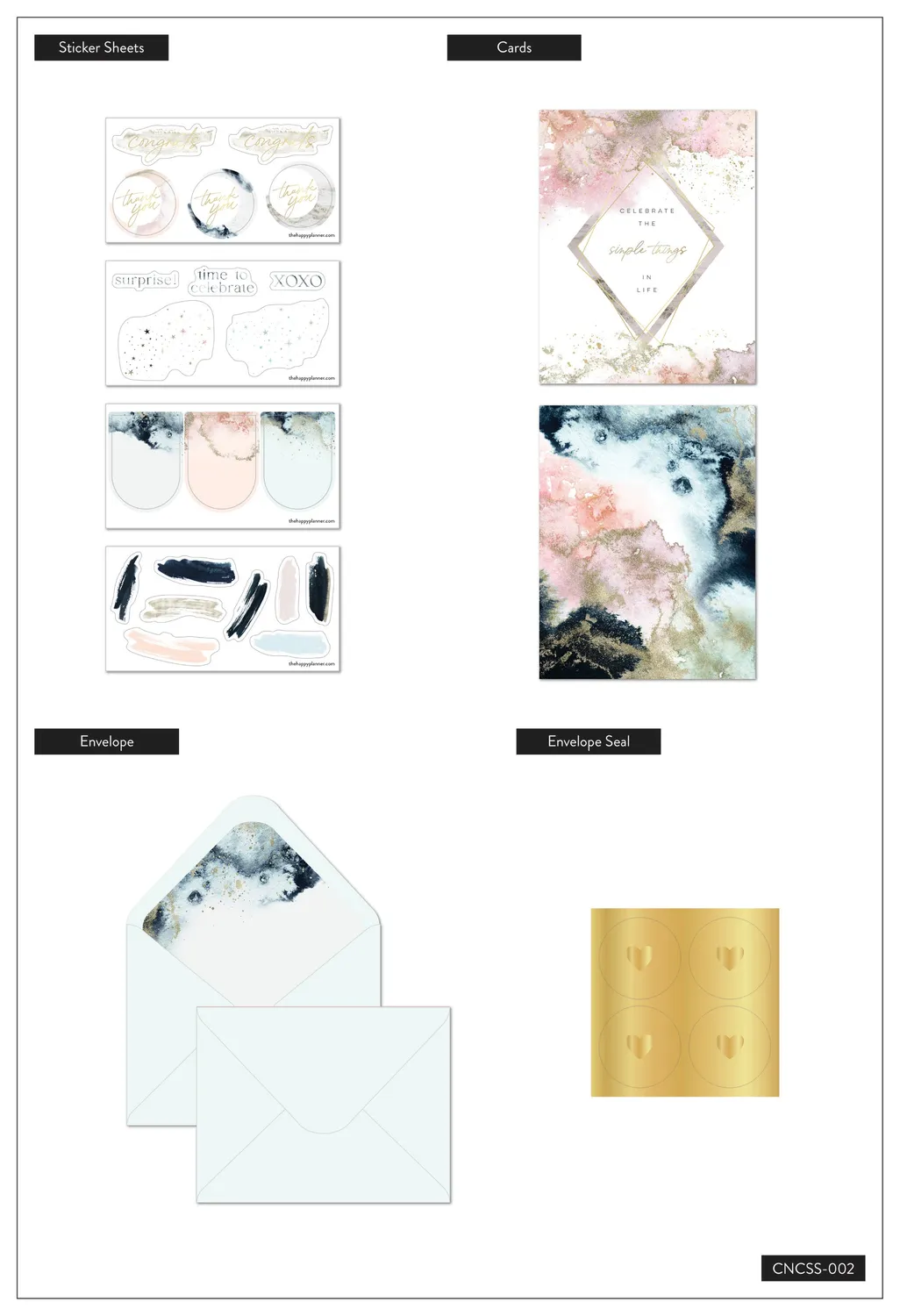 Happy Planner Cosmic Watercolor cartes + stickers 20 pièces