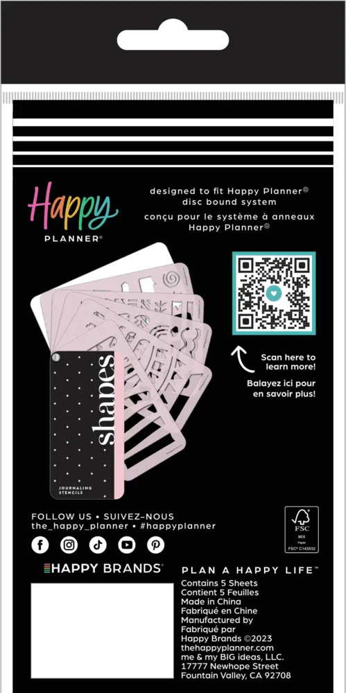 Happy Planner Shapes pochoirs éventail 5 feuilles drapeaux