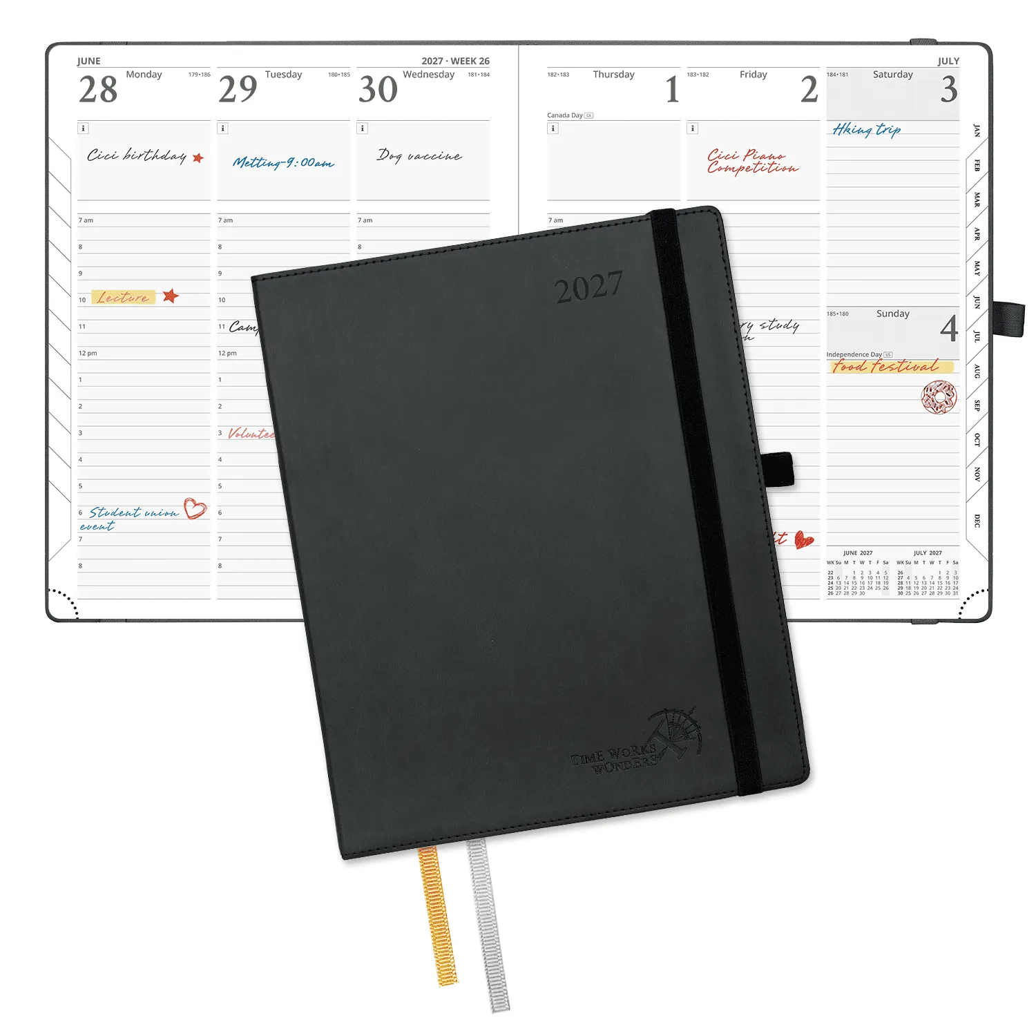 Poprun CELK7-27 agenda semainier 2027 noir grand format