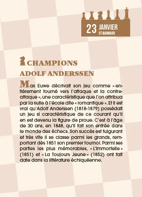 Frigobloc Passion Échecs 365 calendrier à bloc exercices jour