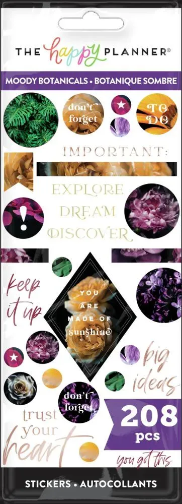 Happy Planner Moody Botanicals stickers fleurs 8 feuilles