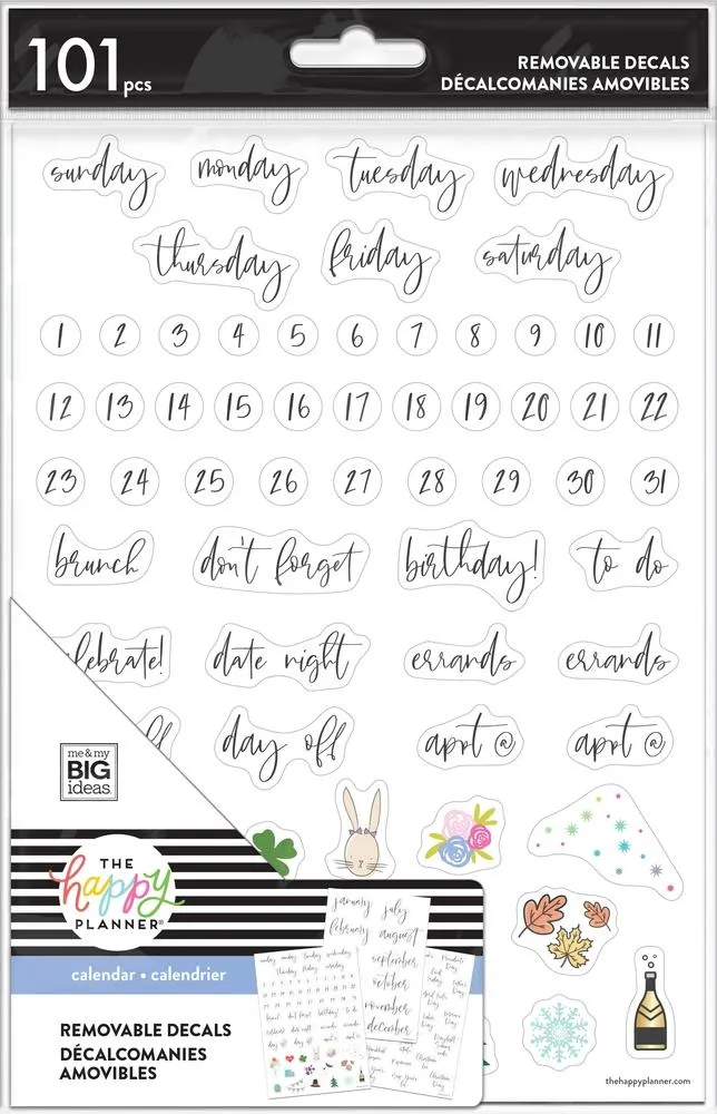 Happy Planner Seasonal Script decals tableau blanc 101 pièces