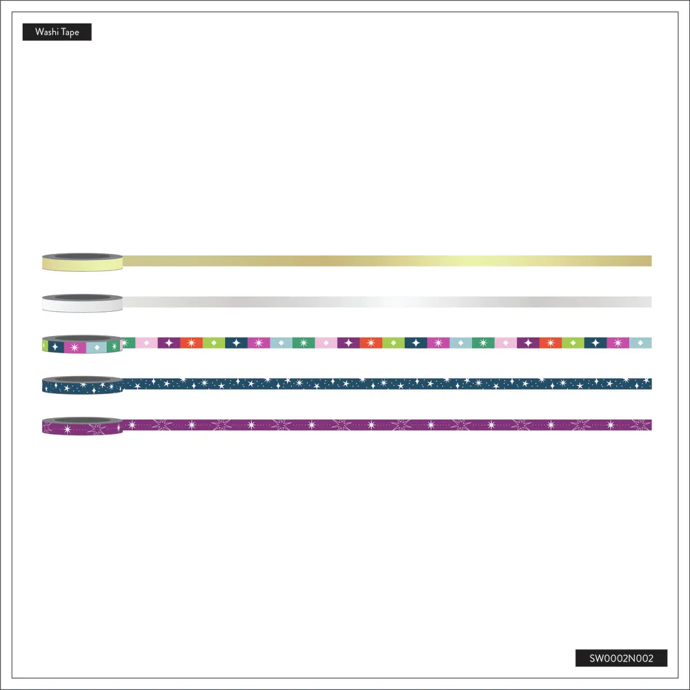 Happy Planner Holiday washi tape 5 rouleaux fêtes doré