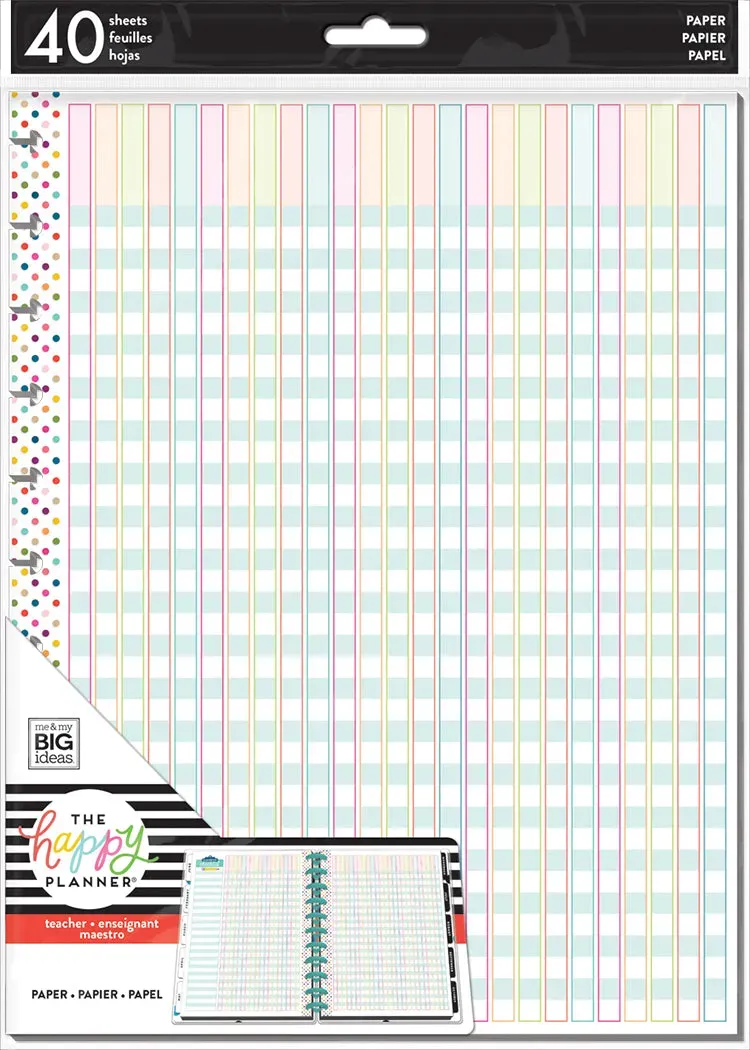 Happy Planner BIG recharge papier checklist professeur 40 feuilles