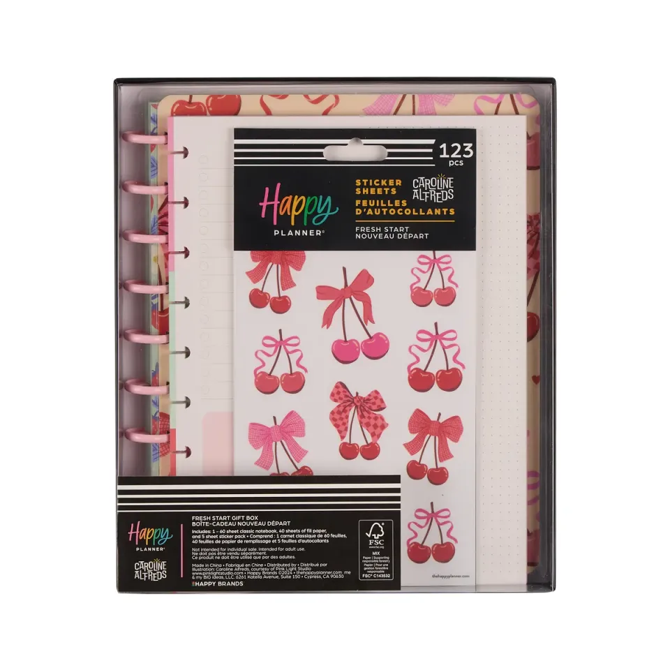 Happy Planner Fresh Start carnet Classic + 123 stickers cerise