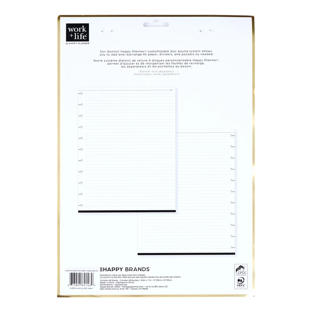 Happy Planner Work+Life Onyx Big papier recharge 40 feuilles