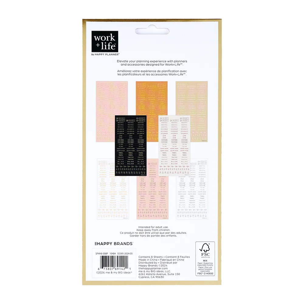 Happy Planner Work + Life Ivory stickers 8 feuilles rappel doré