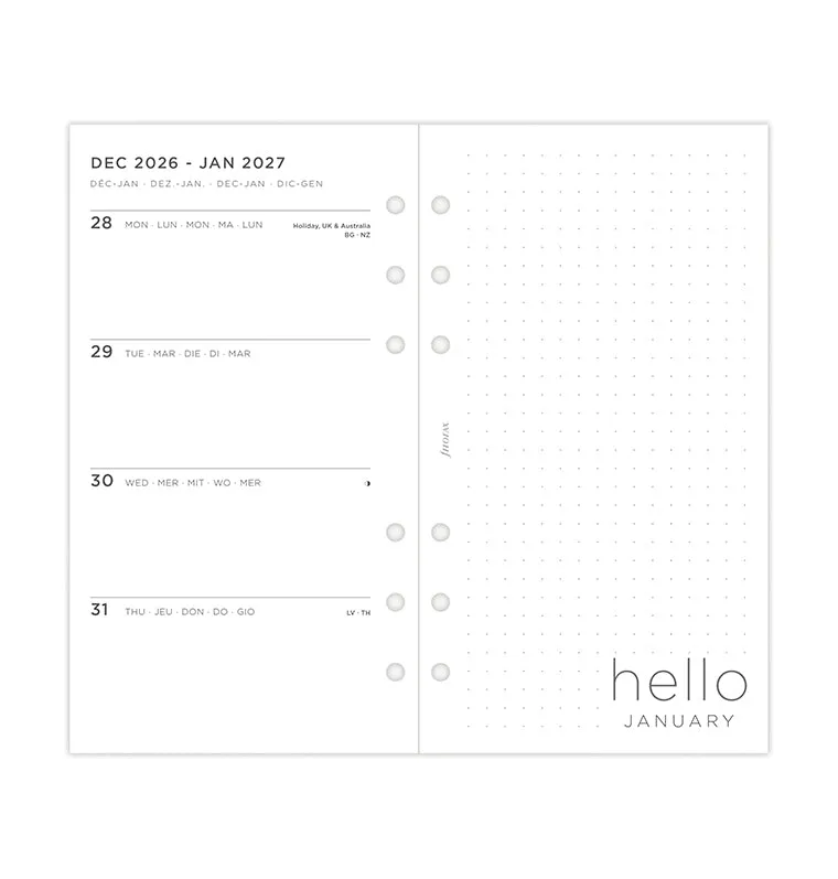 Filofax Minimal agenda 2027 Personal semaine multilingue