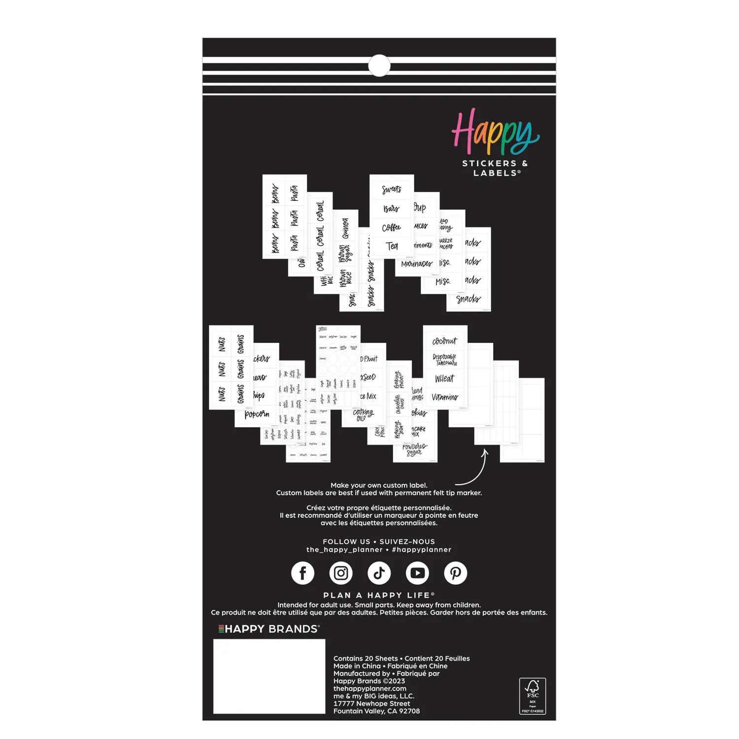 Happy Planner Pantry étiquettes organisation bocaux transparentes
