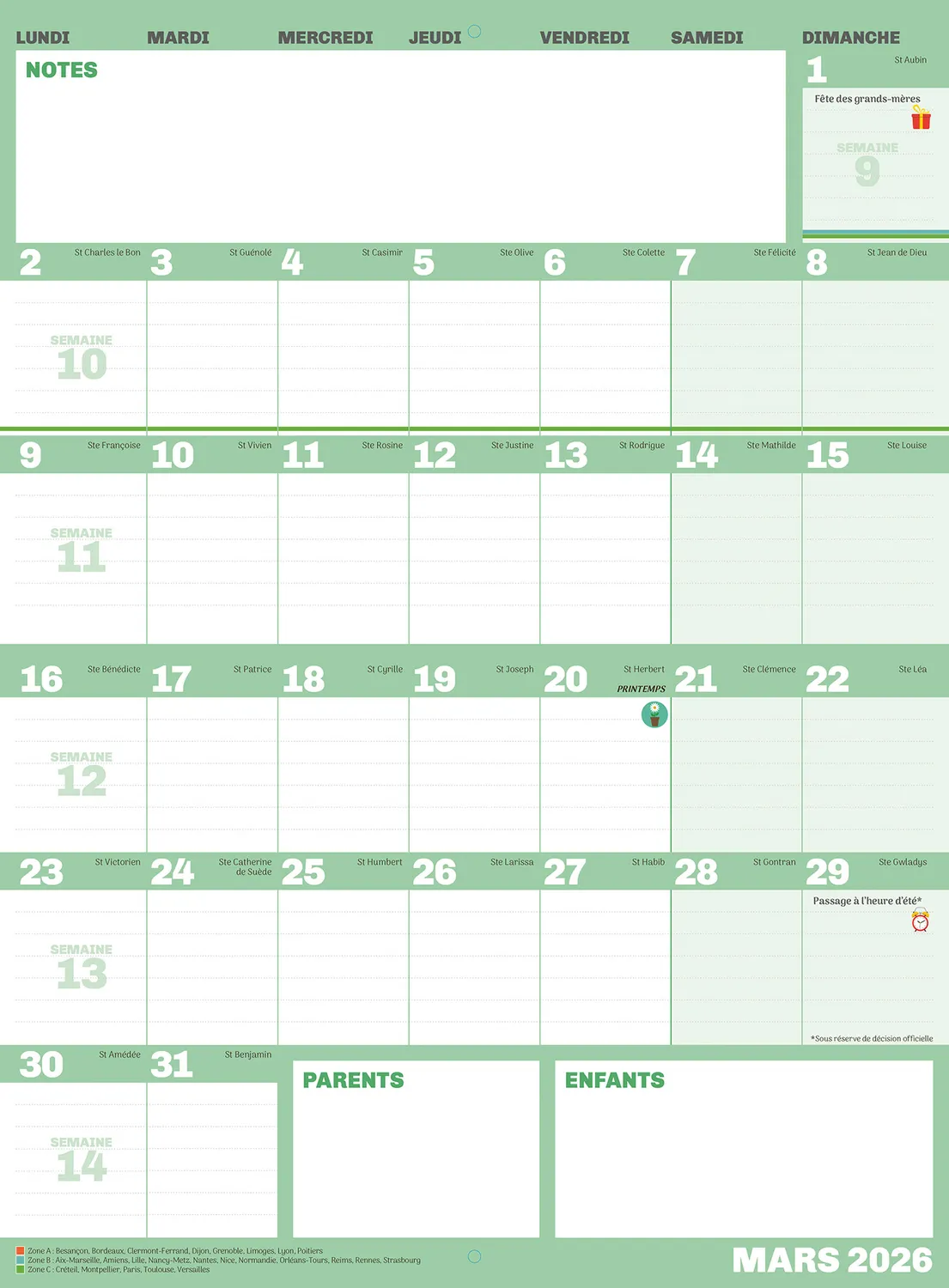 Frigobloc Ultra Simple mini calendrier familial 2025-2026