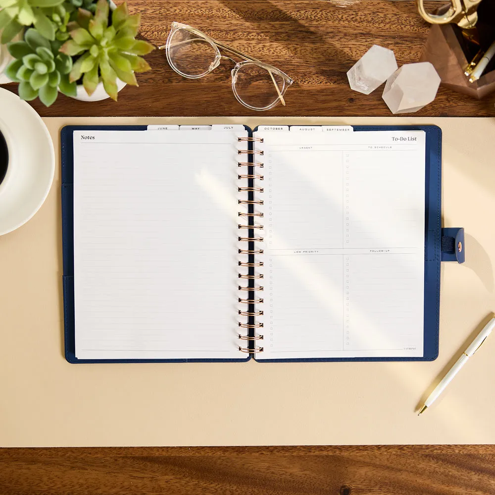 Citrine Navy Herringbone agenda pro 2027 Classic spirale cuir végan