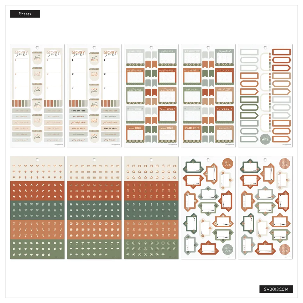 Happy Planner Sage & Terracotta Budget stickers 30 planches budget