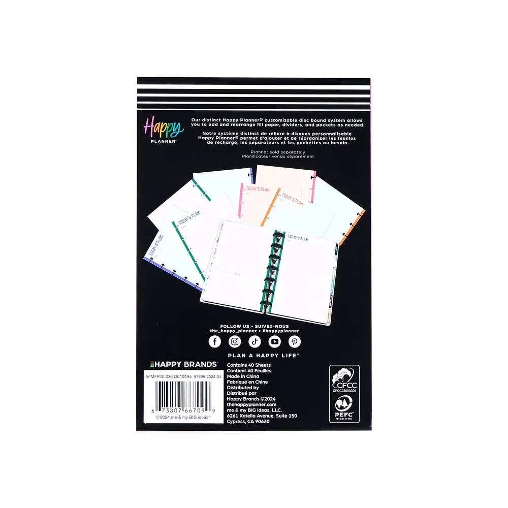 Happy Planner Vivid Brights Mini recharge papier 40 feuilles