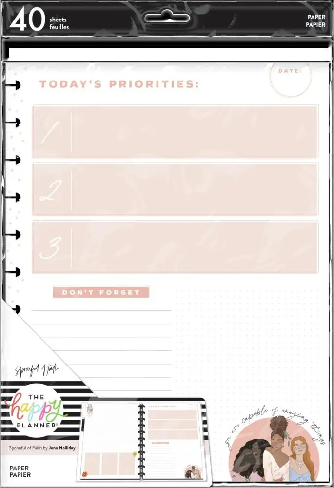 Happy Planner Spoonful of Faith Big recharge agenda 40 feuilles priorités