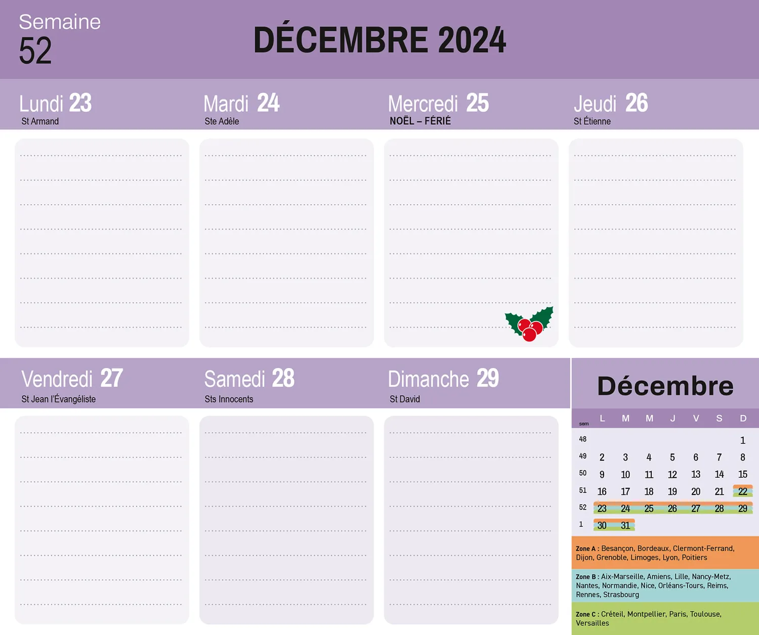 Mini Frigobloc Hebdomadaire 2025 Recettes calendrier aimanté