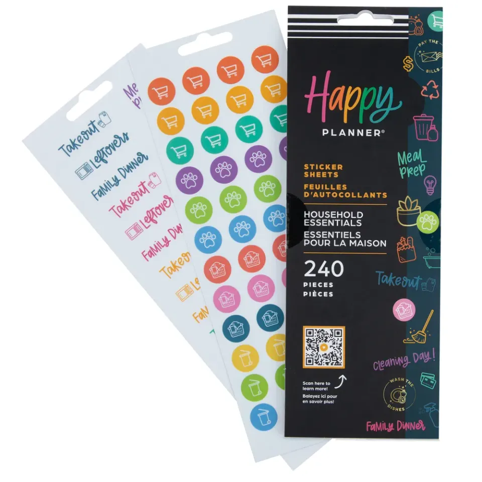 Happy Planner Household Essentials stickers maison 8 planches
