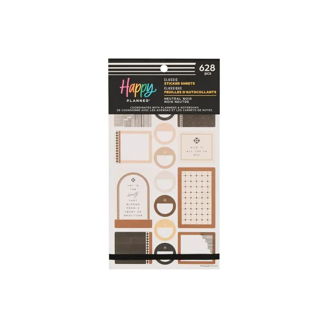 Happy Planner Neutral Noir stickers classiques 30 feuilles