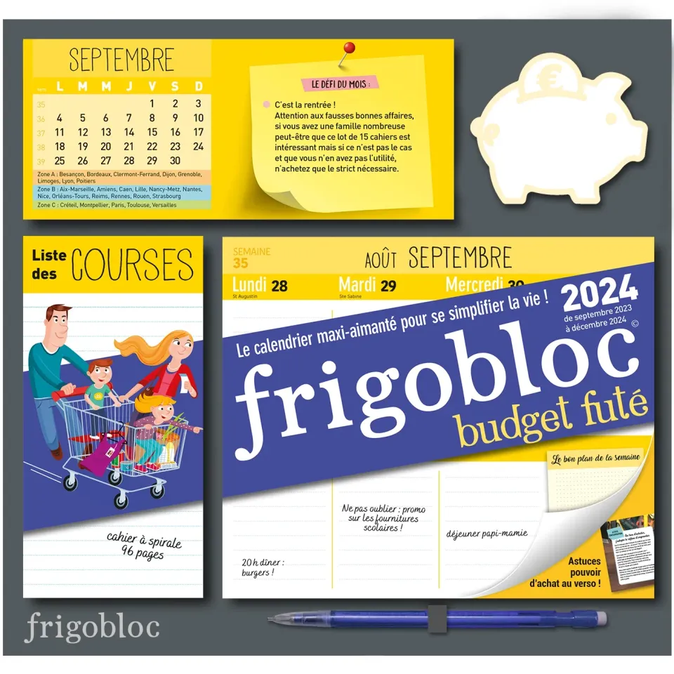 Frigobloc Budget futé 2024 calendrier familial 16 mois