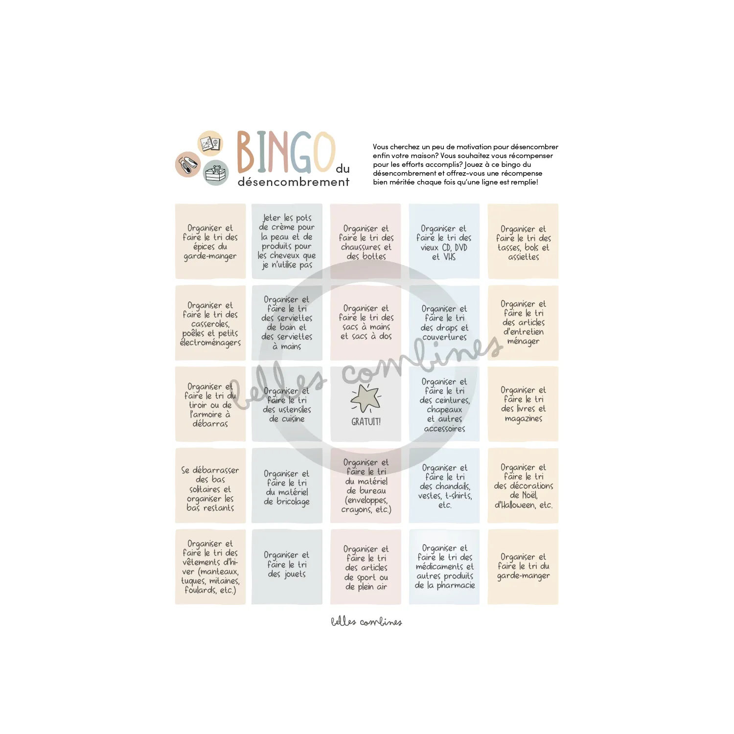 Les Belles Combines Bingo du désencombrement fiche à imprimer française