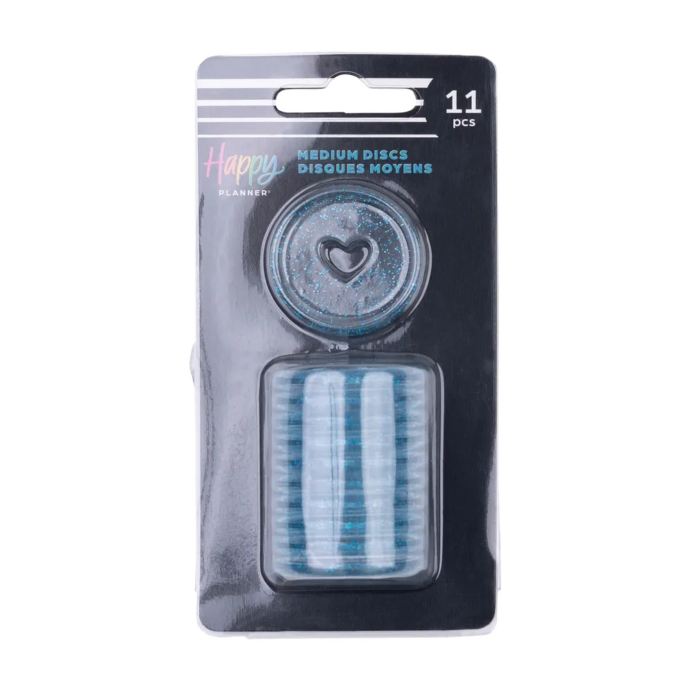 Happy Planner Blue Glitter disques medium plastique lot 11