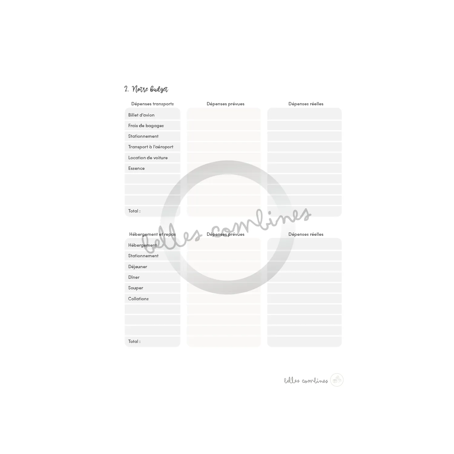Les Belles Combines Guide planification vacances fiche à imprimer française