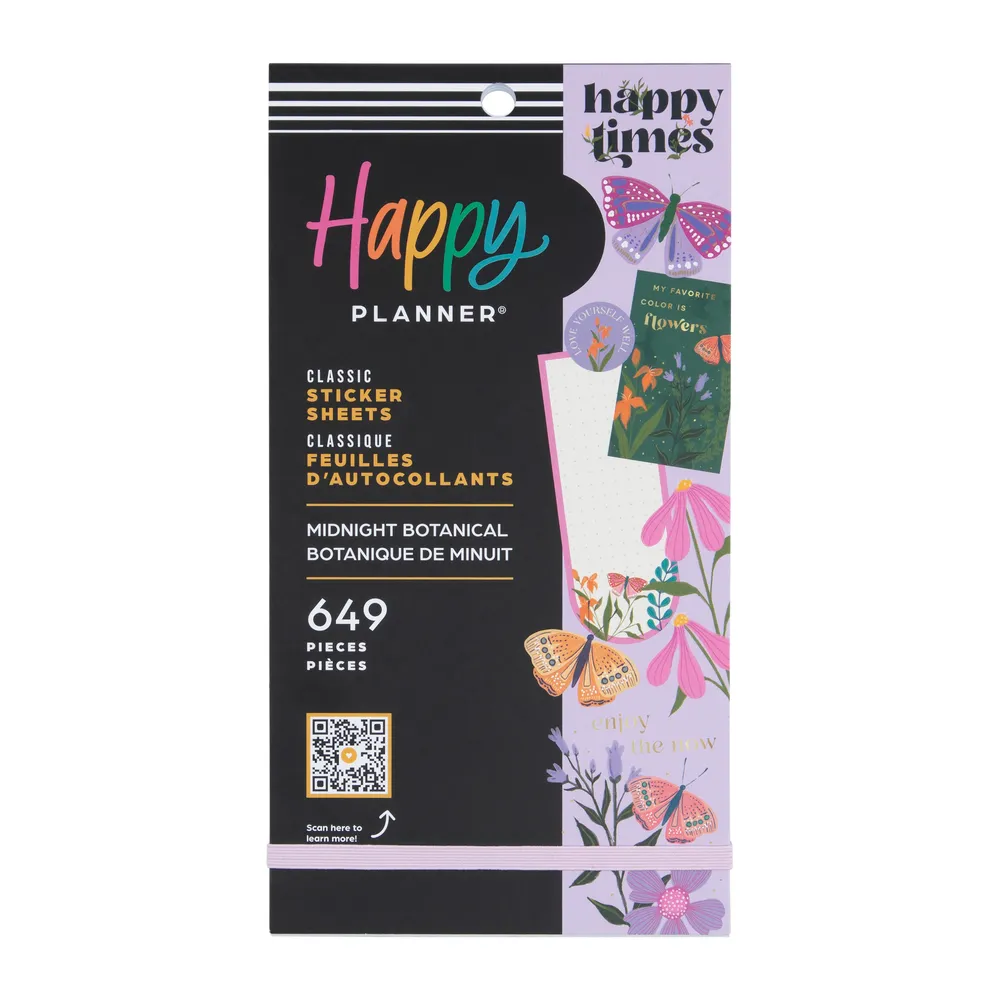 Happy Planner Midnight Botanical stickers Classic 649 pièces
