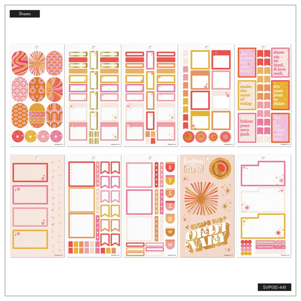 Happy Planner Cat Coq Retro Sunset stickers 30 planches