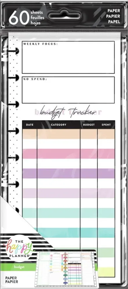 Happy Planner Bright Budget Skinny Classic recharge 60 feuilles