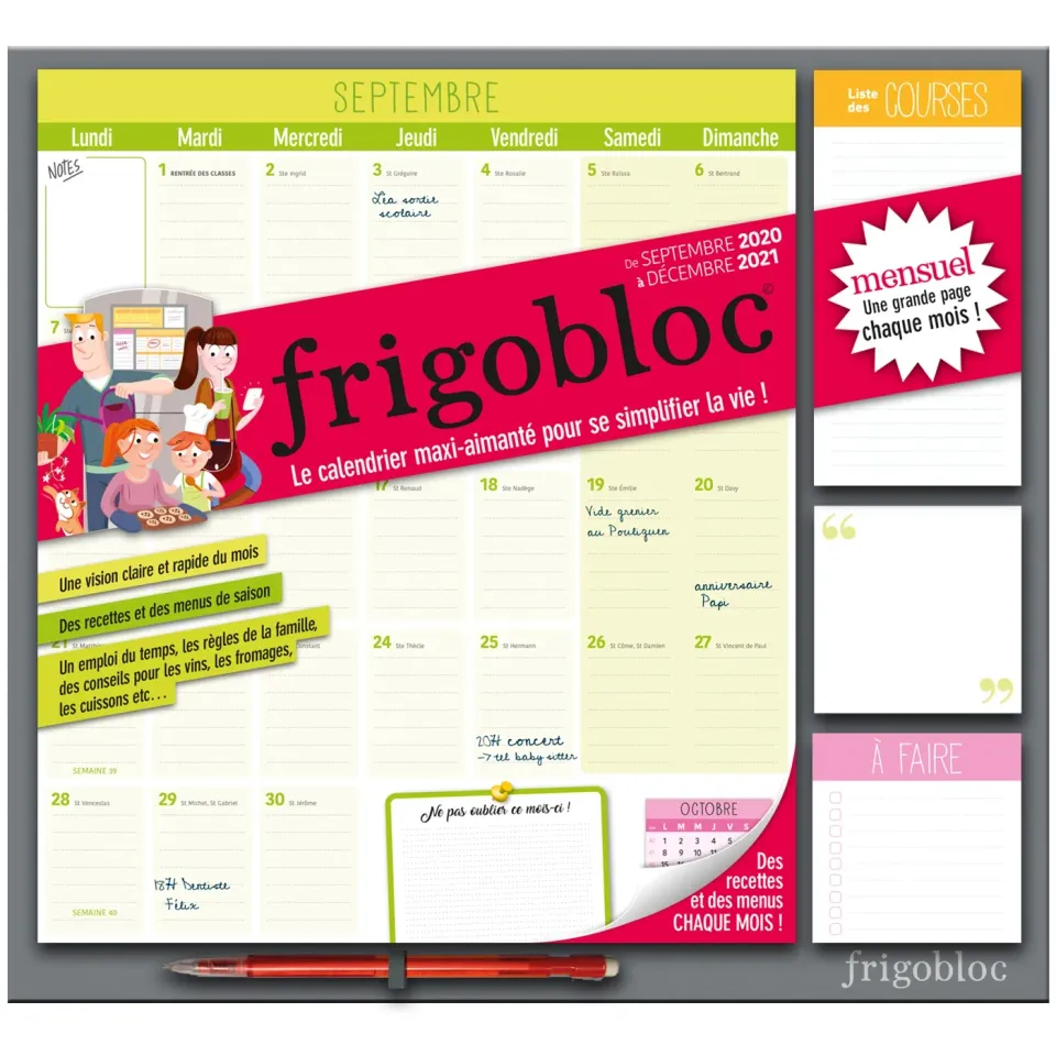 Frigobloc 2021 Mensuel calendrier familial aimanté sept-déc 2021