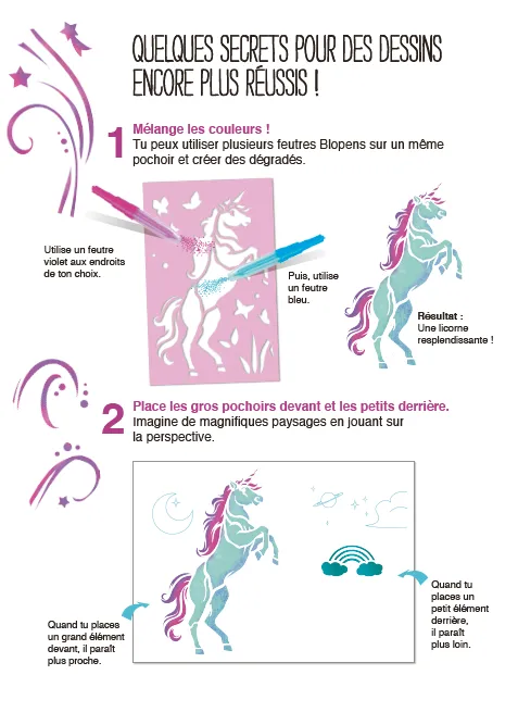Frigobloc Blopens Au royaume des licornes cahier créatif 4 feutres